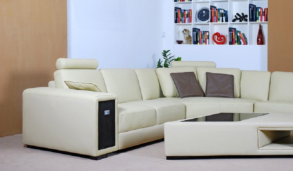 mit Designer L-Form, Couch Sofa Beige Ecksofa Hocker Ecksofa JVmoebel Made in Wohnlandschaft Europe