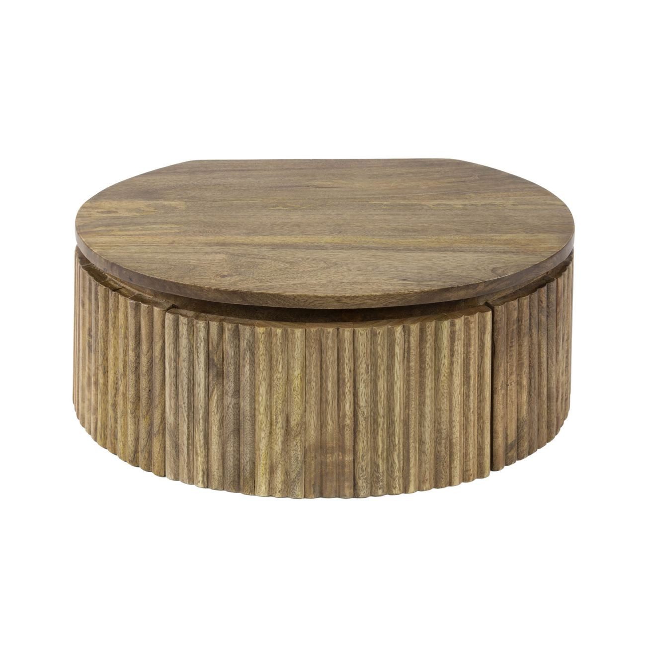 Feeling4Home Nachttisch Runder Nachttisch Vagula - Mangoholz massiv Natur, mit Schublade, Schwebendes Design mit schöner Holzmaserung