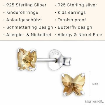 Monkimau Paar Ohrstecker Schmetterling Kinder Ohrringe aus 925 Silber (Packung), mit Swarovski Kristallen