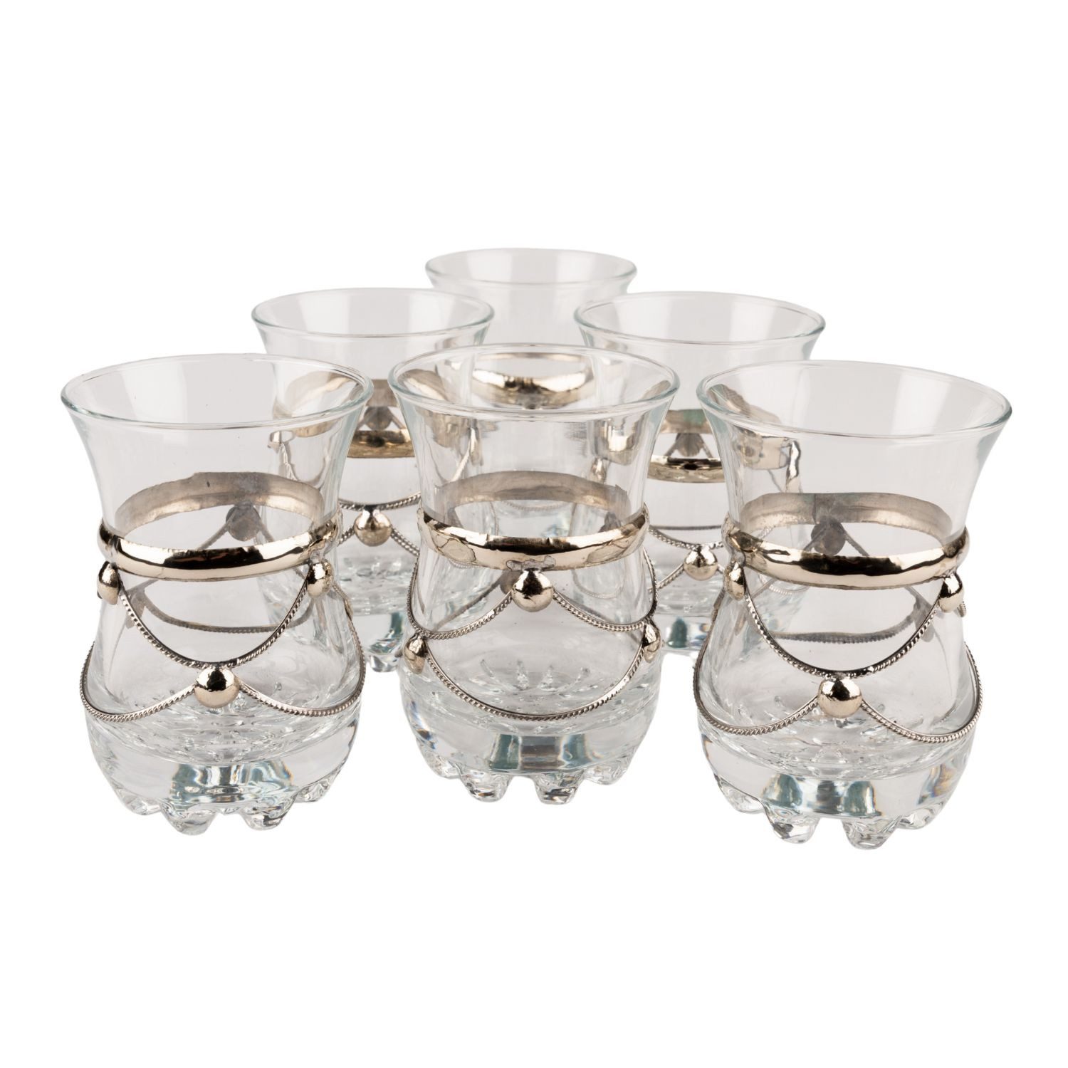 Marrakesch Orient & Mediterran Interior Teeglas 6er Set Teeglas Samsun 9 × 6 cm, Marokkanische Чайные стаканы mit Metall, 6-tlg., Glas, Handarbeit