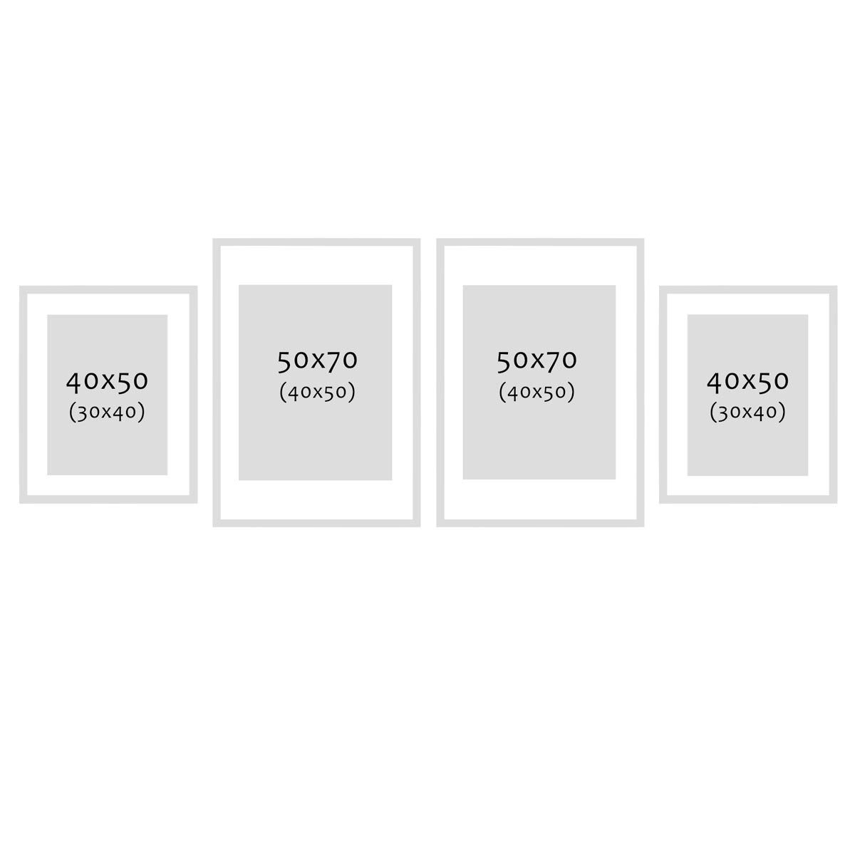 cm Schwarz 50x70 Set Bilderrahmen mit 4er und / Passepartout PHOTOLINI 3D-Rahmen 40x50