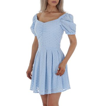 Ital-Design Sommerkleid Damen Freizeit Bestickt Geblümt Minikleid in Hellblau