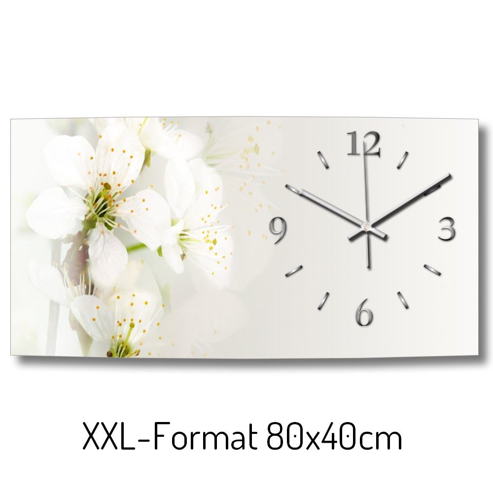 Kreative Feder Funkwanduhr 3D Design-Wanduhr "Weiße Blüte" aus gebürstetem günstig online kaufen