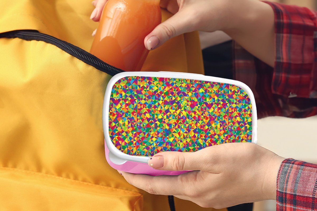 Kunststoff - Kunststoff, - Erwachsene, Lunchbox Brotbox Muster Regenbogen Abstrakt, (2-tlg), rosa MuchoWow - Farben Brotdose Kinder, für Snackbox, Mädchen,