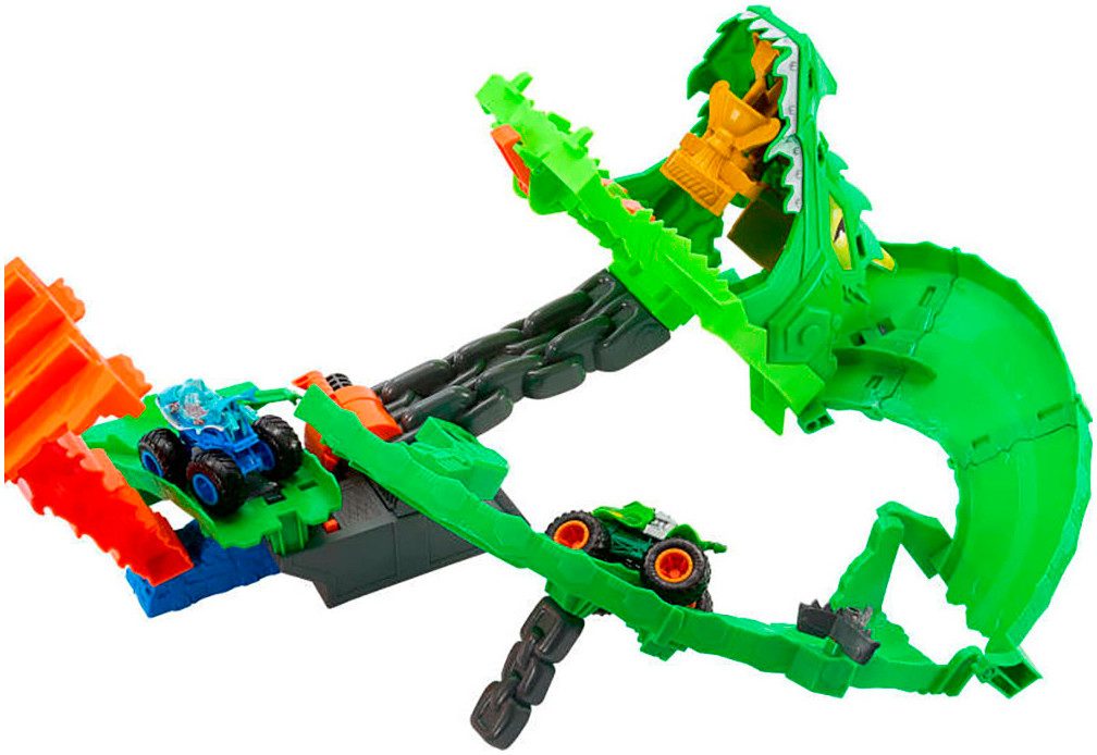 Hot Wheels Autorennbahn Hot Wheels Monster Trucks Drachenangriff, inklusive 2 Spielzeugtrucks