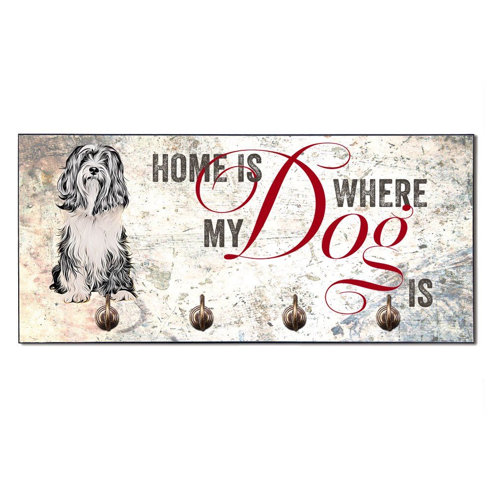 Cadouri Wandgarderobe TIBET TERRIER Hundegarderobe - Wandboard für Hundezubehör (Garderobe mit 4 Haken), MDF, mit abgeschrägten Ecken, handgefertigt, für Hundebesitzer | Garderobenpaneele