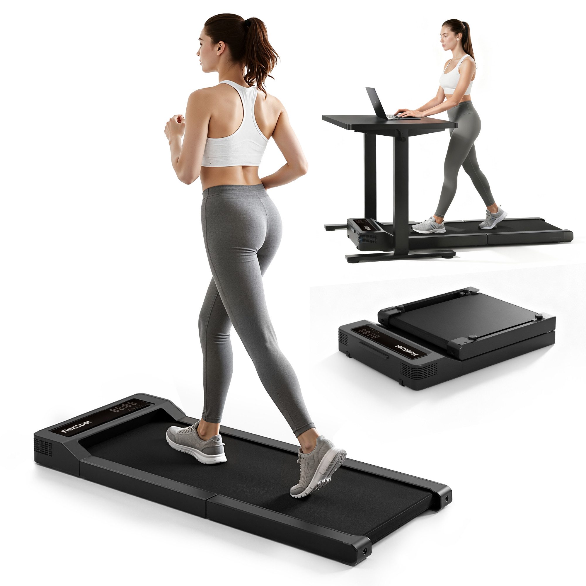 FLEXISPOT Laufband Walking Pad DynamiX, 1-6/10 km/h, LED-Display&Kabellose Fernbedienung (LED-Display & Kabellose Fernbedienung, rutschfest & gedämpft x), 180° Faltbar, für Zuhause & Büro, Max. 120 KG