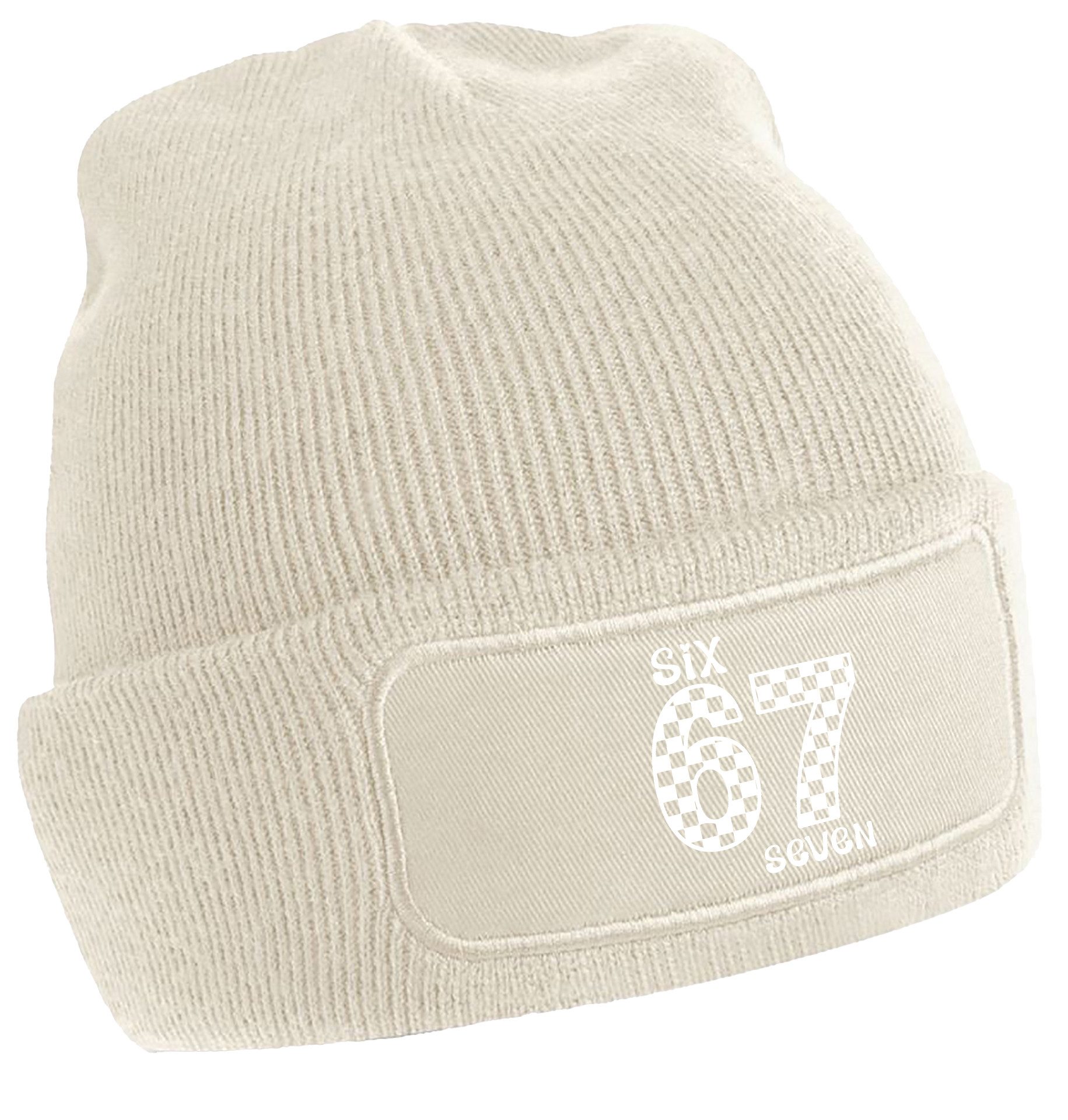 MyDesign24 Strickmütze mit 67 print Six seven Mütze Wintermütze i770