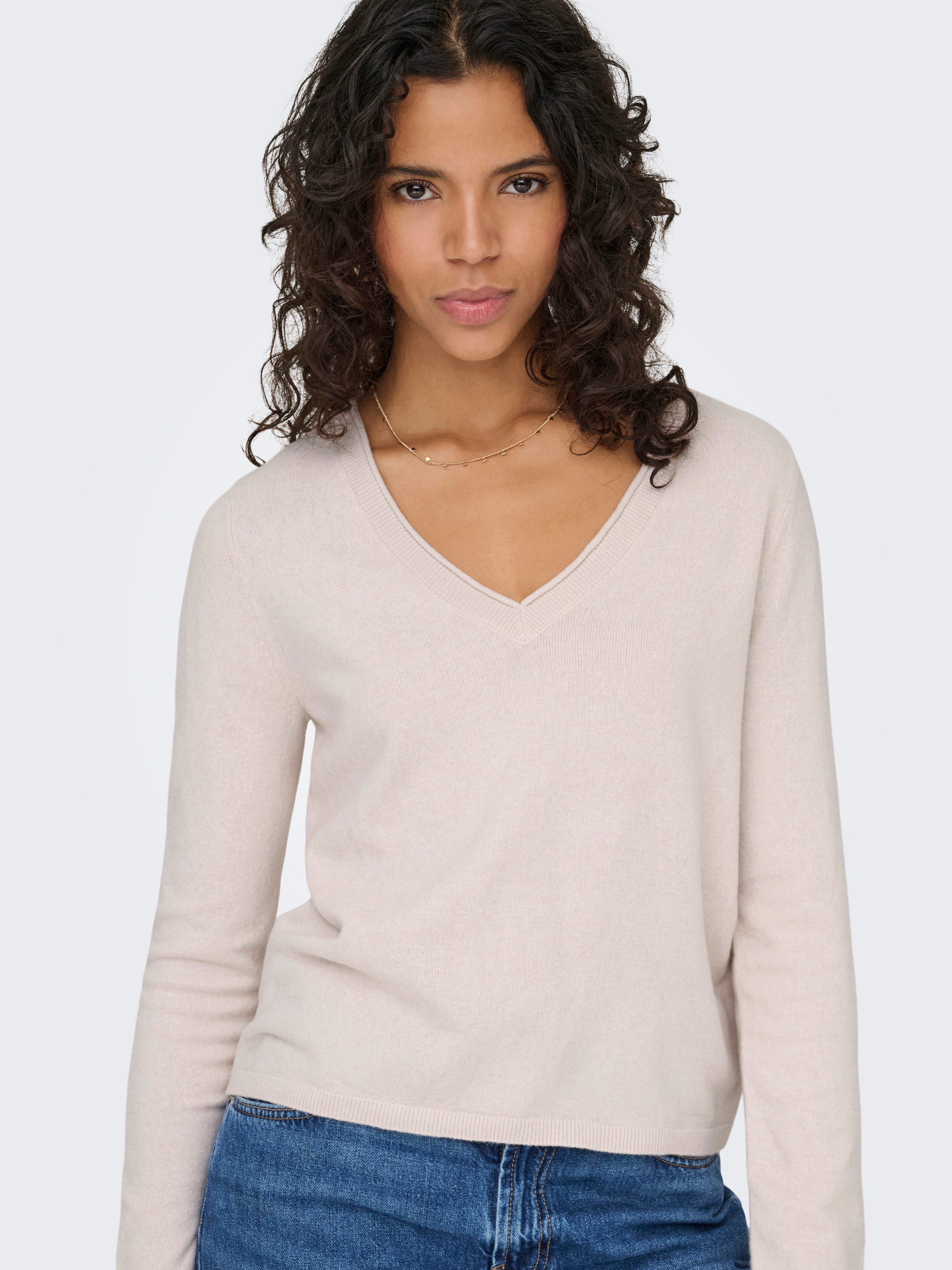 ONLY V-Ausschnitt-Pullover ONLLOYAL LIFE LS V-NECK PULLO KNT NOOS Materialmix