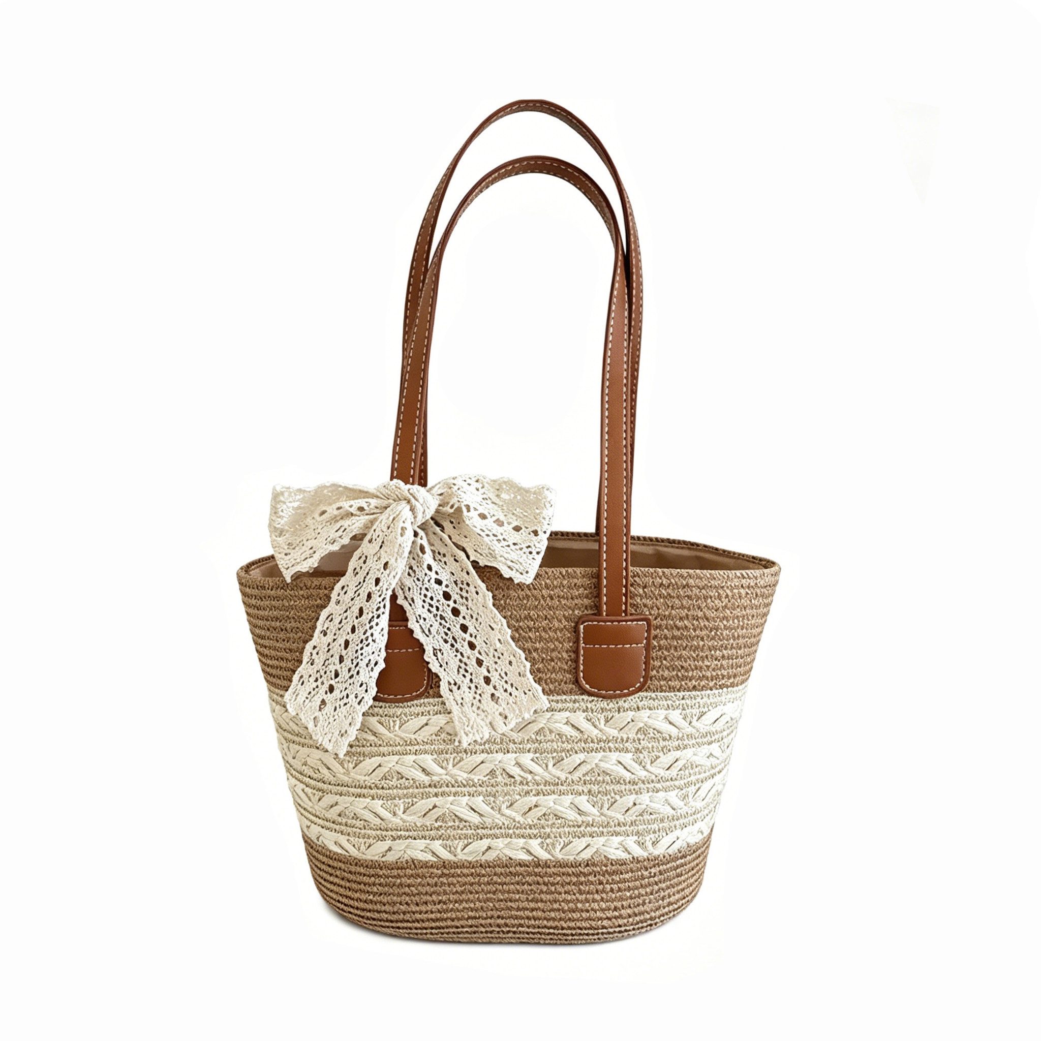 Zaewry Strandtasche Stroh-Strandtasche, geräumige Strohtasche, Strand-Schultertasche, Strohtasche mit Henkel