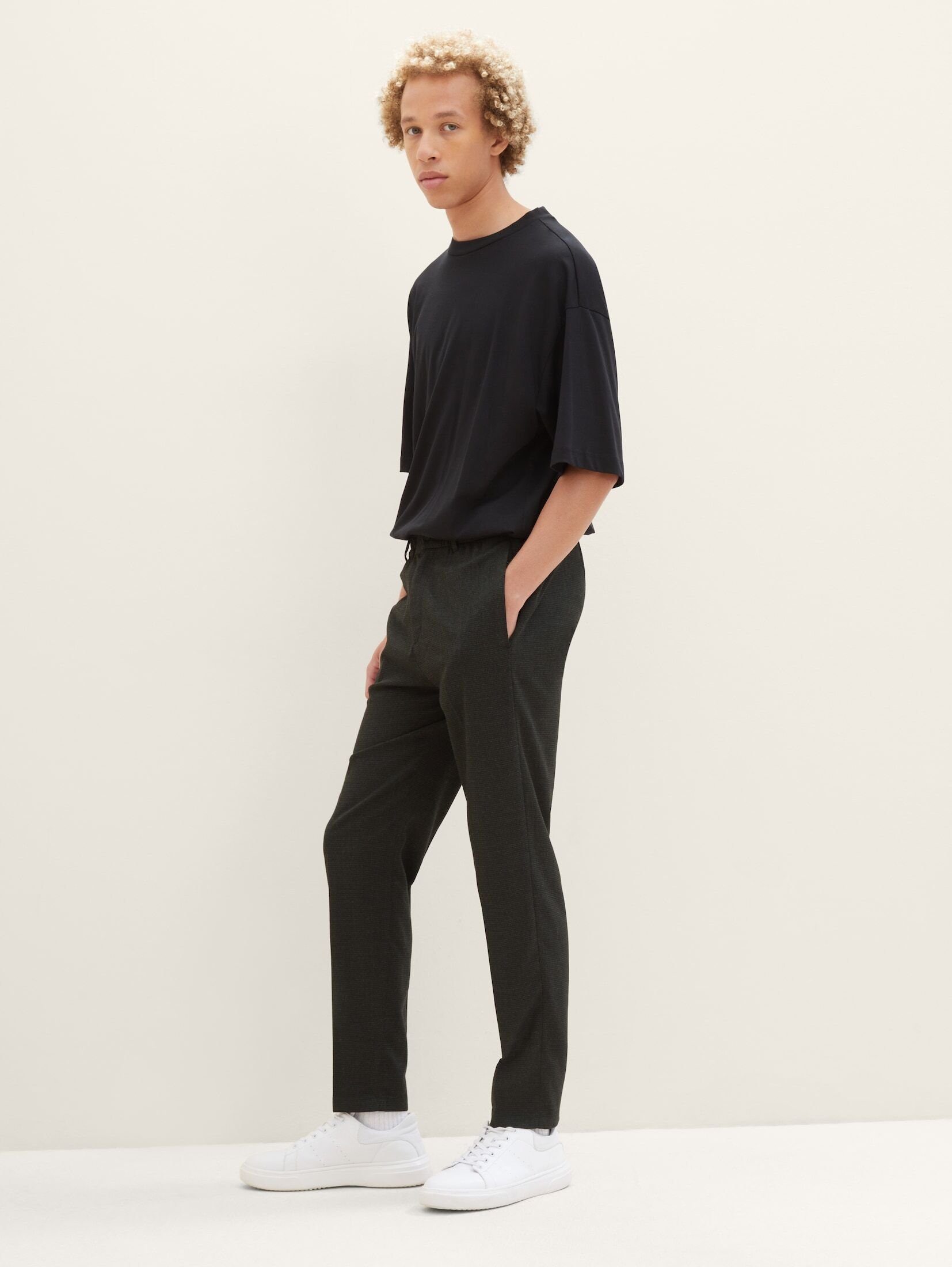 Relaxed Chinohose Tapered black Denim TAILOR Chino TOM houndstooth