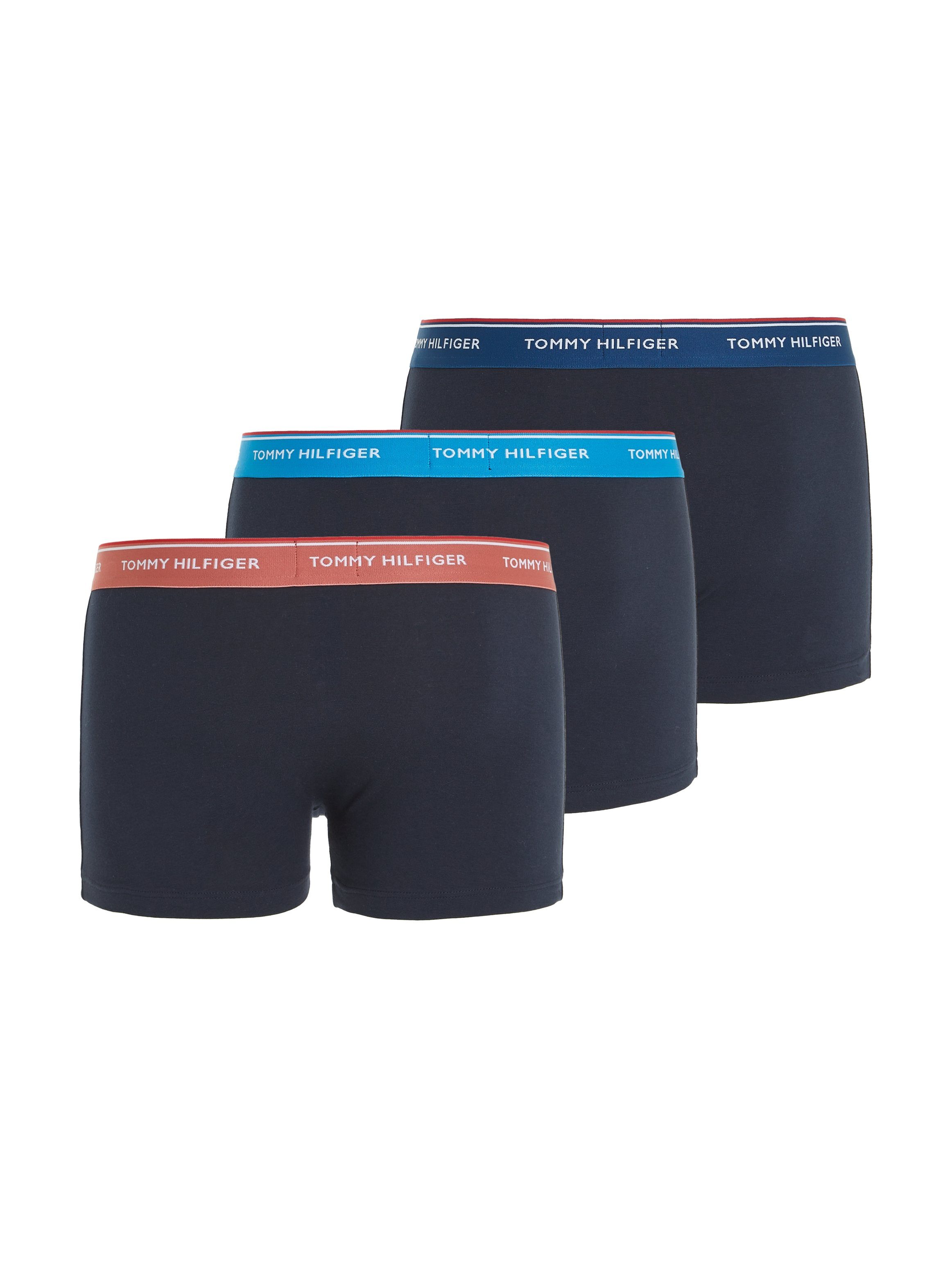 Red Underwear TRUNK Aqua/Deep Cer Trunk WB 3er-Pack) Hilfiger (Packung, mit 3P Tommy Logo-Elastikbund Indigo/Dockside