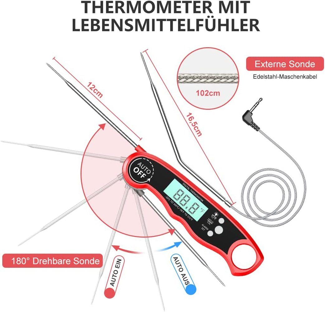 GelldG Grillthermometer, Thermometer Fleischthermometer Grillthermometer Digital Küche,