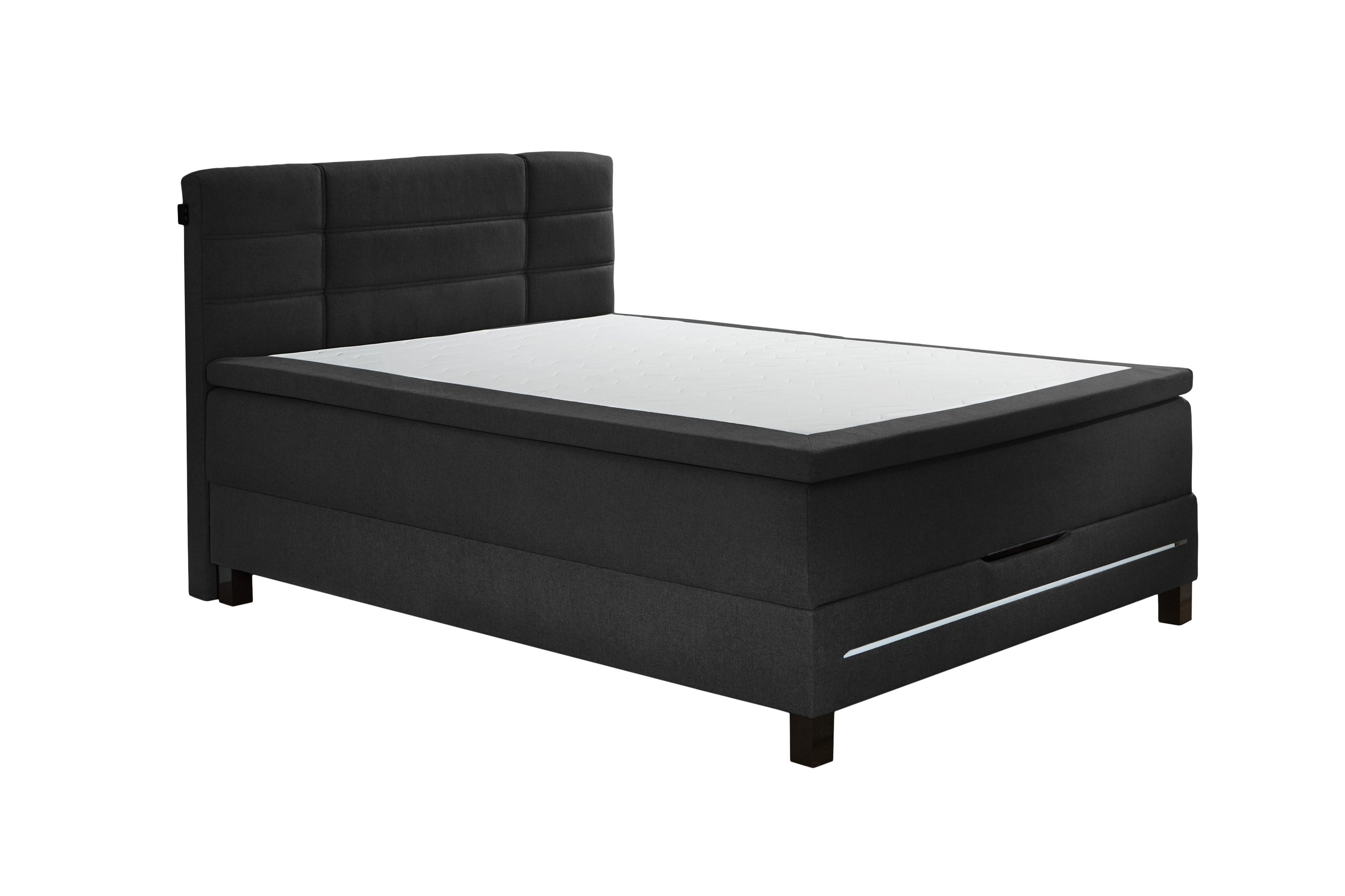 möbelando Young Box Spring Bed, incl. Topper, USB and LED Lighting, Anthracite - 140x200 cm