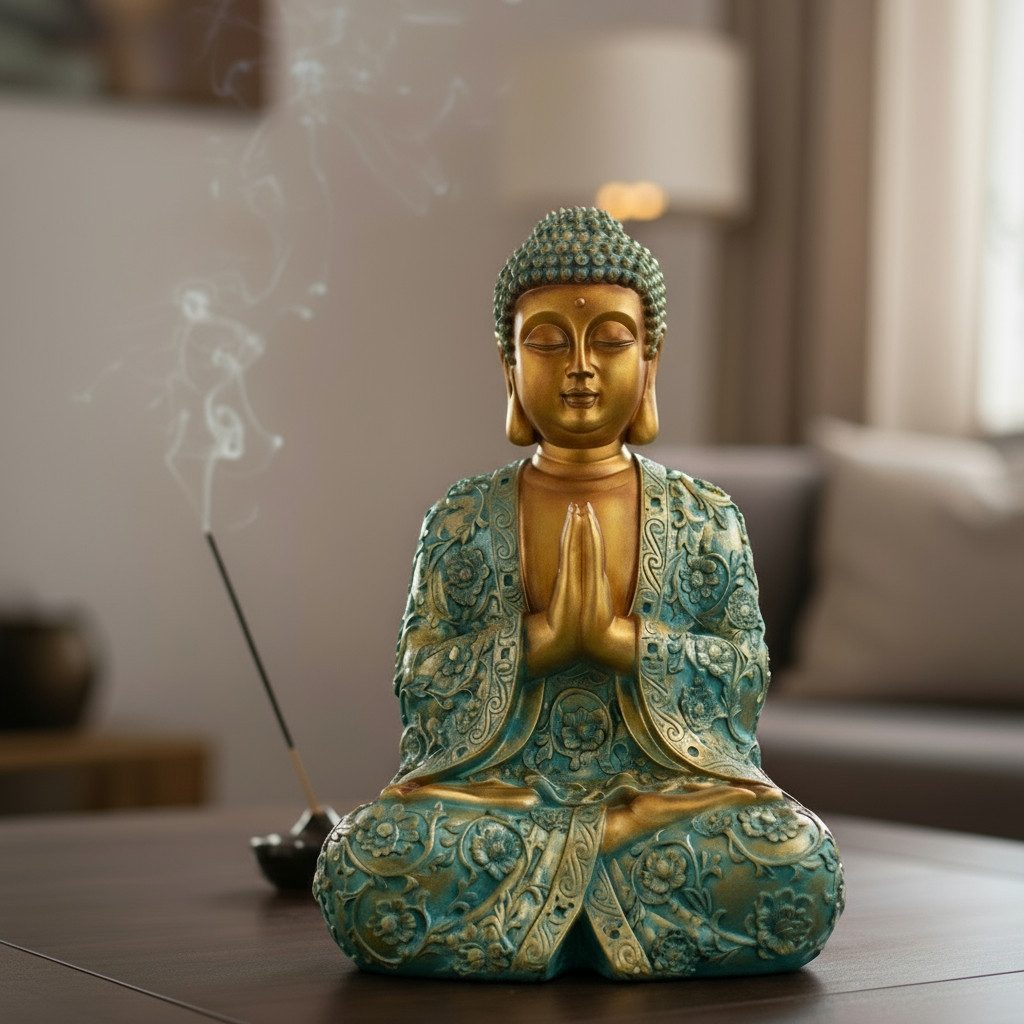 MF Buddhafigur Buddha Statue Mintgruen Gold Polyresin 41cm Meditierende Figur (1 St)