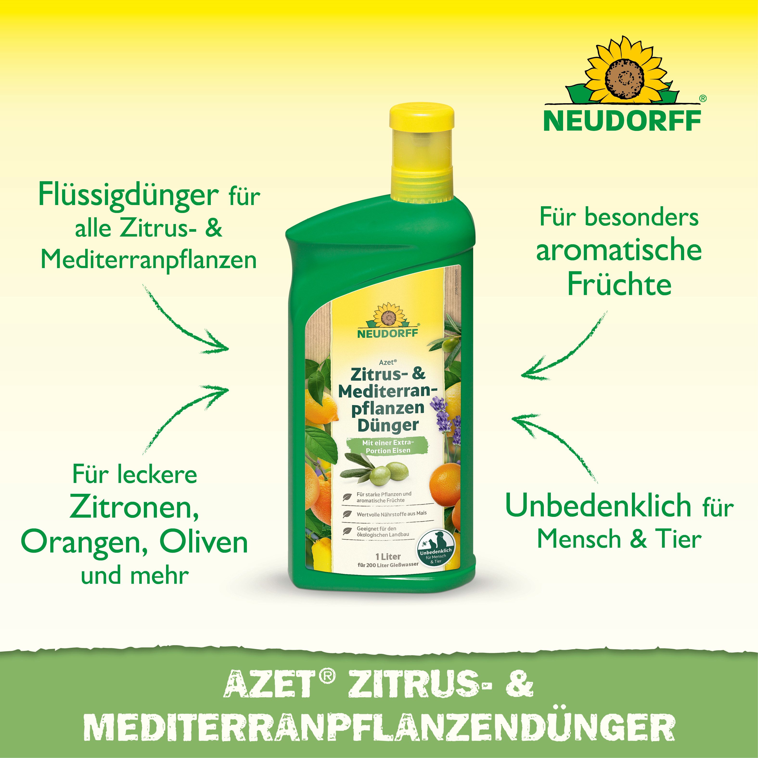 Neudorff Spezialdünger Azet Zitrus- & Mediterran PflanzenDünger 1 L, Flüssiger organisch-mineralischer NPK-Dünger mit Eisen, 1 L für bis zu 200 L Gießwasser, Mi – Bild 2 von 5