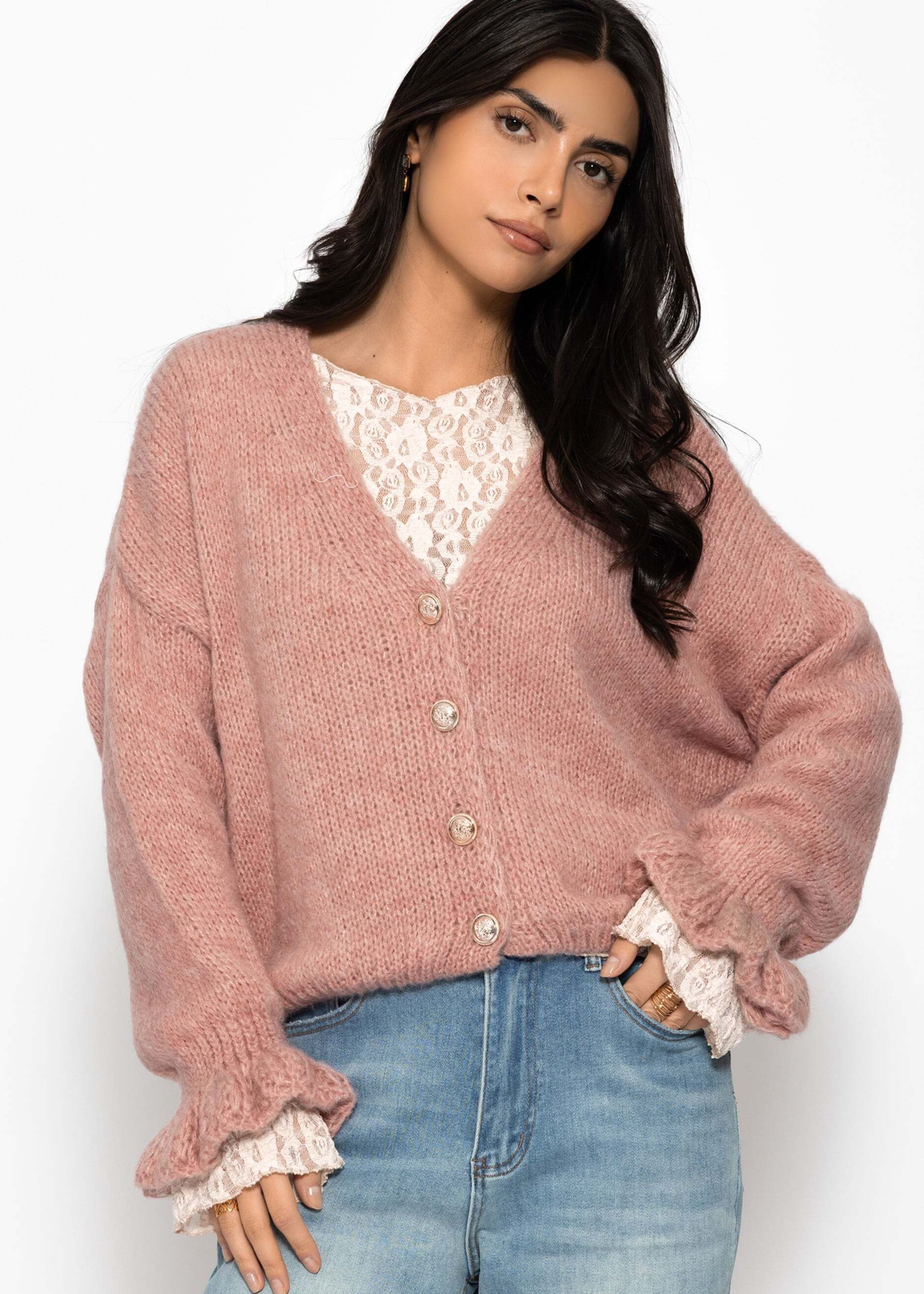 SASSYCLASSY Cardigan Cardigan mit Volants für Damen Weiche Strickjacke mit günstig online kaufen