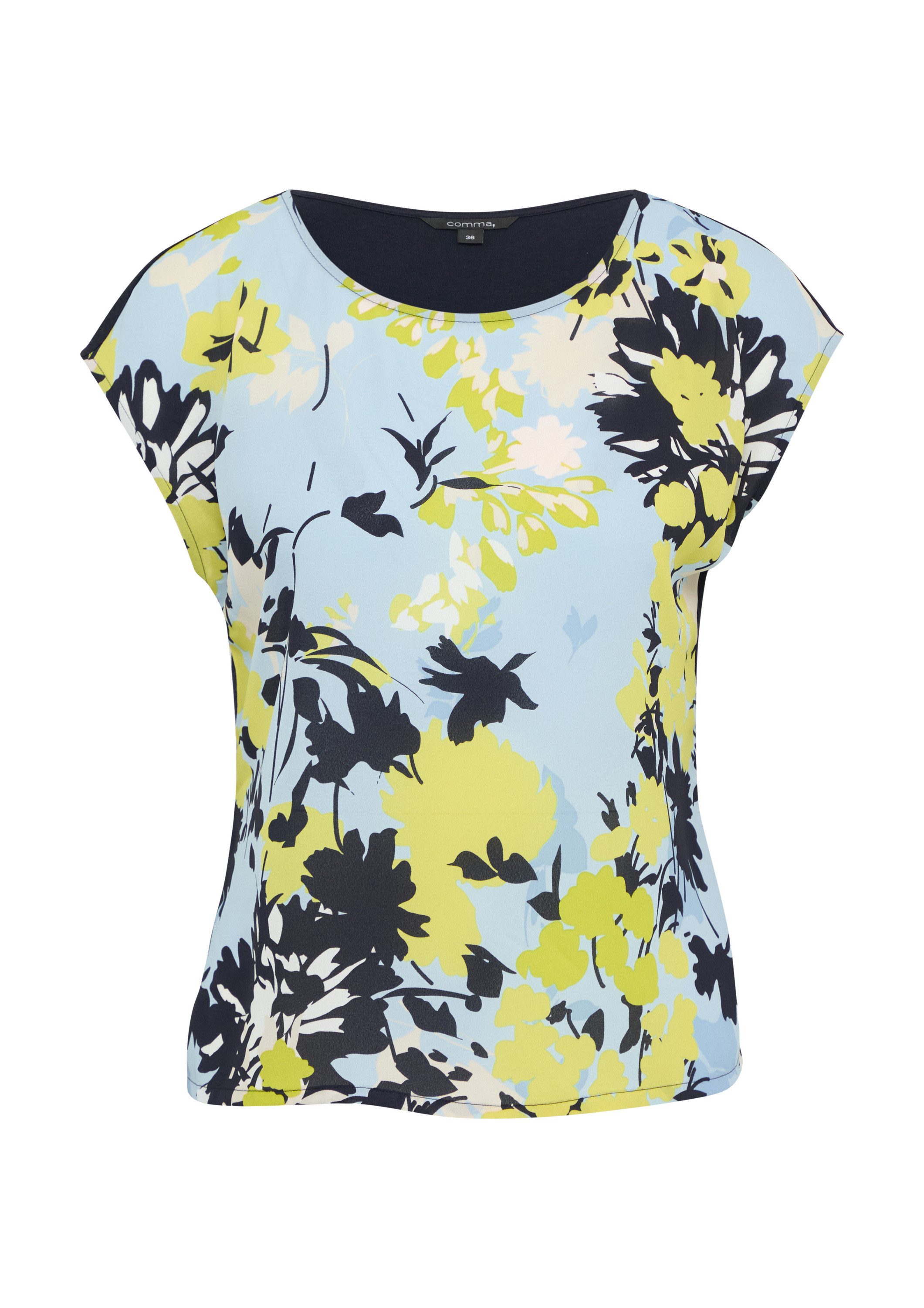comma Kurzarmshirt T-Shirt Blusenshirt im Fabricmix