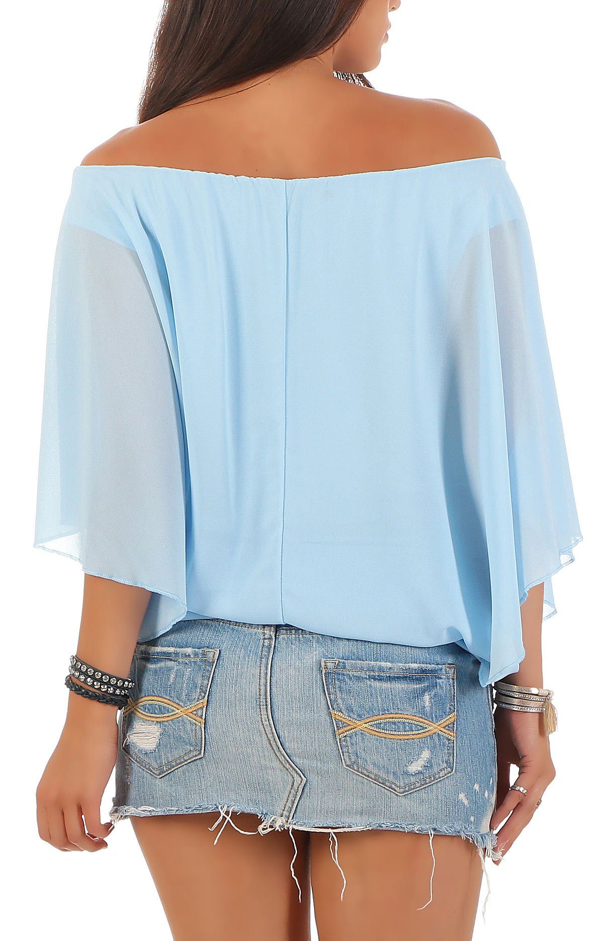 malito more than fashion Chiffonbluse malito Damen Bluse im Fledermaus Look, Tunika mit Rundhals und breite mit breitem Bund Einheitsgröße