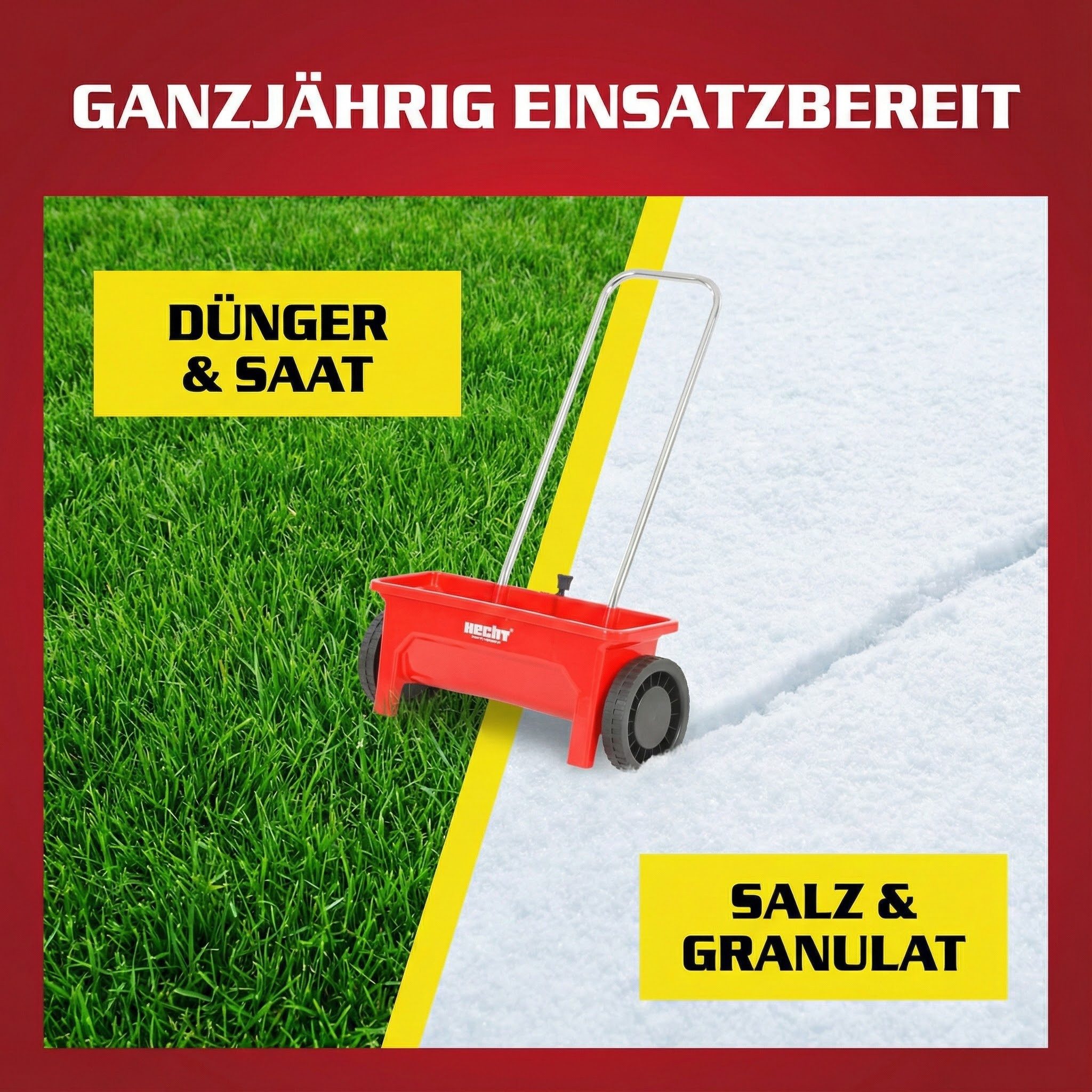 Hecht Streuwagen 212 Universal Salzstreuer Düngerstreuer, 46,00 cm Arbeitsbreite, 12,00 l Füllmenge, in 10 Stufen einstellbar, ergonomisch