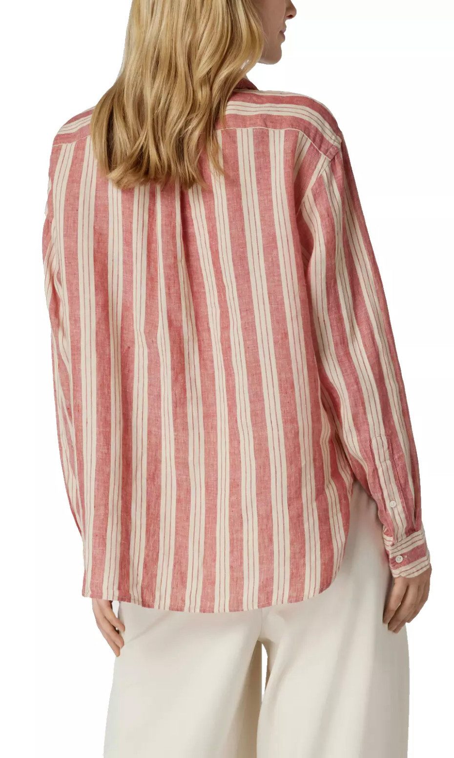 Polo Ralph Lauren Leinenhemd Damen Vokuhila-Hemd Bluse Oversize in Antikrosa Kentkragen, verdeckte Knopfleiste,Streifenmuster,Pony-Stickerei