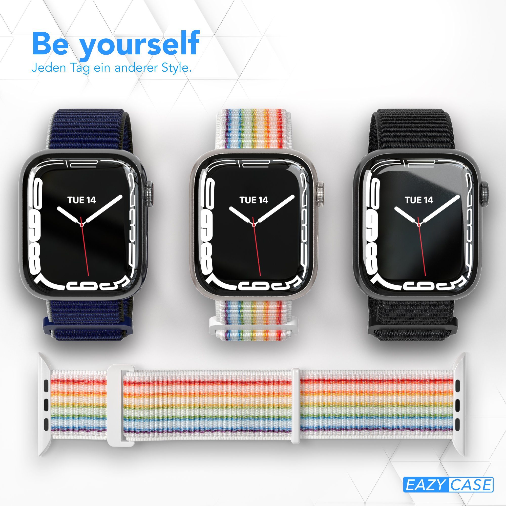 EAZY CASE Uhrenarmband Nylon Band für iWatch 11 10 9 8 7 6 5 4 3 2 SE Ultra, Sport Loop Klettverschluss Damen Herren Uhrenband Joggen Stoff Rainbow