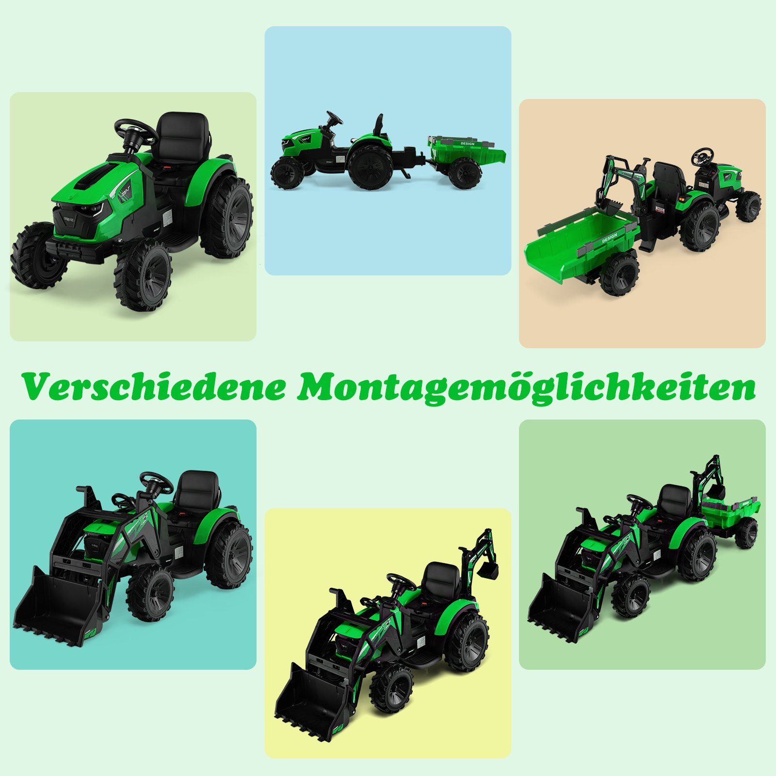 Elektro-Kindertraktor mit Anhänger, Staufach, Schaufel, Fernbedienung, 90  W, Bremsautomatik, TD925 (Grau/Schwarz) bei Marktkauf online bestellen