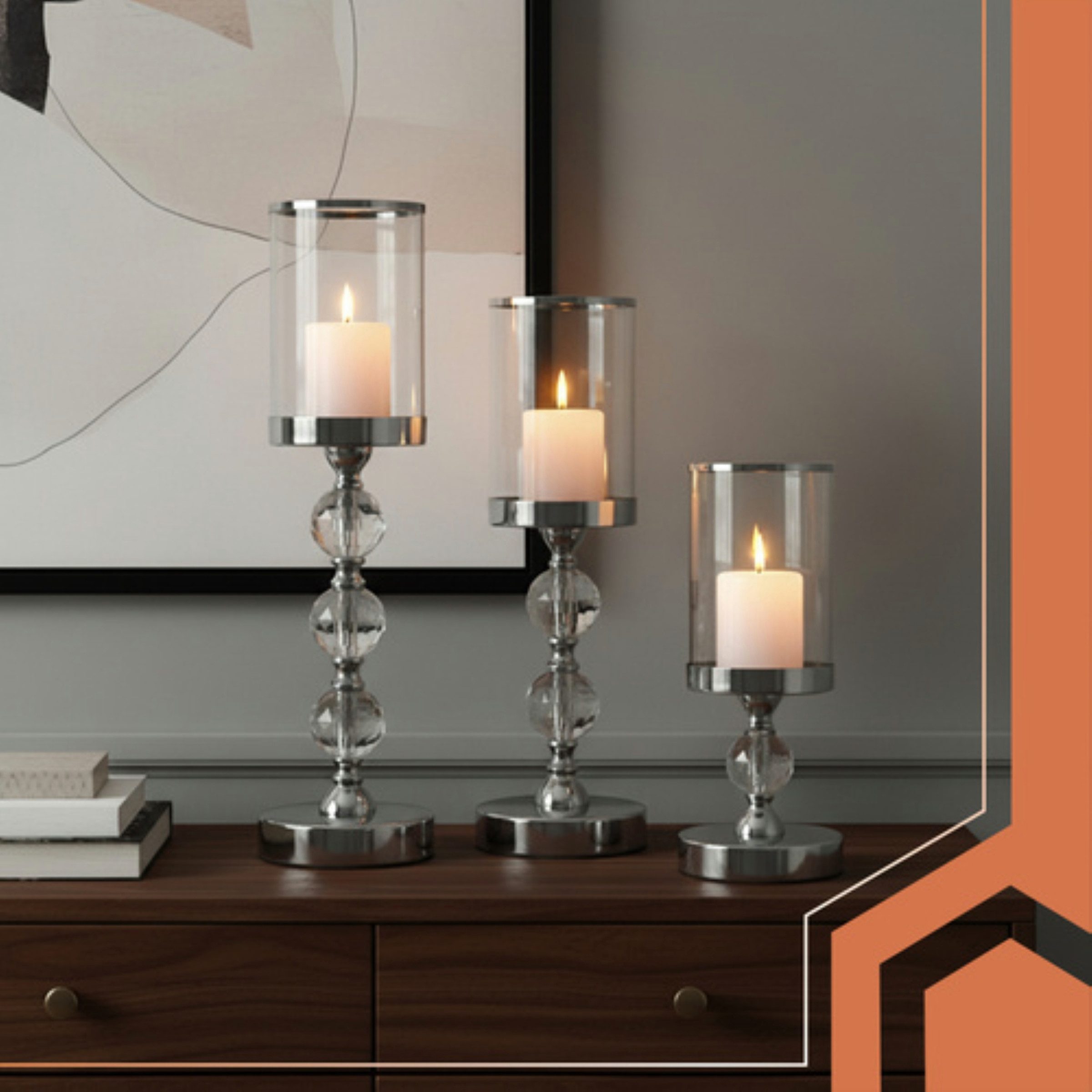 Ruhhy Kerzenständer Kerzenständer Laternen Set 3-teilig Glamour mit Kristalloptik Silber (Kerzenständer Set 3-teilig für Tischdekoration im Glamour Stil, 3 St., 3-teiliges Kerzenständer Set aus Glas und Metall mit Kristalloptik), Kristalloptik Unterschiedliche Höhen Verspiegelte Einsätze