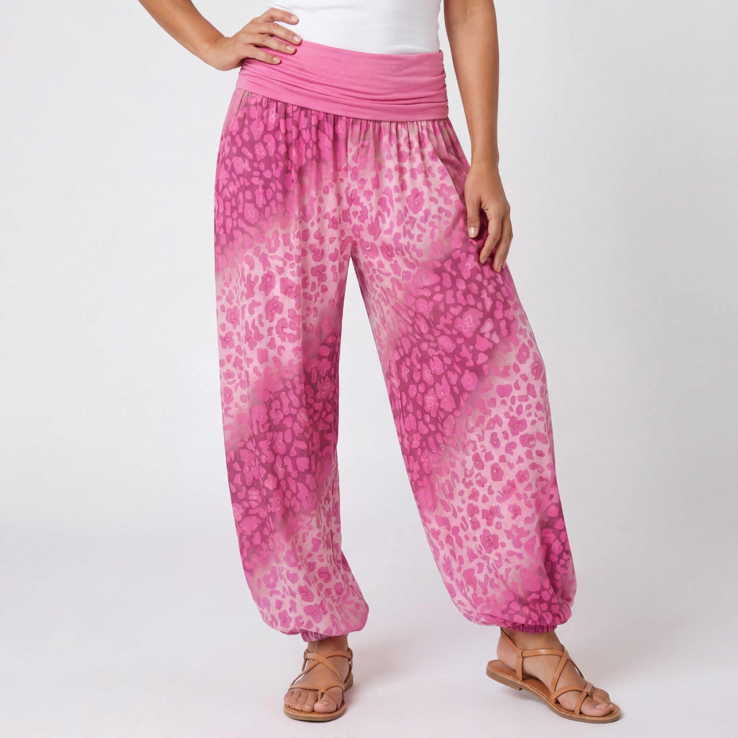 Haremshose Flatterhose Damen Sommerhose weite Haremshose Leo Print