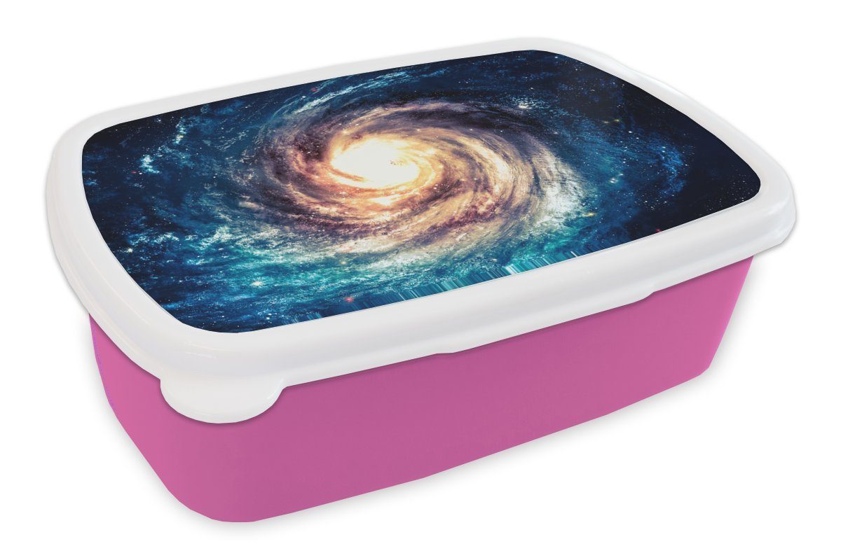 MuchoWow Lunchbox Weltraum - Sterne - Blau, Kunststoff, (2-tlg), Brotbox für Erwachsene, Brotdose Kinder, Snackbox, Mädchen, Kunststoff rosa