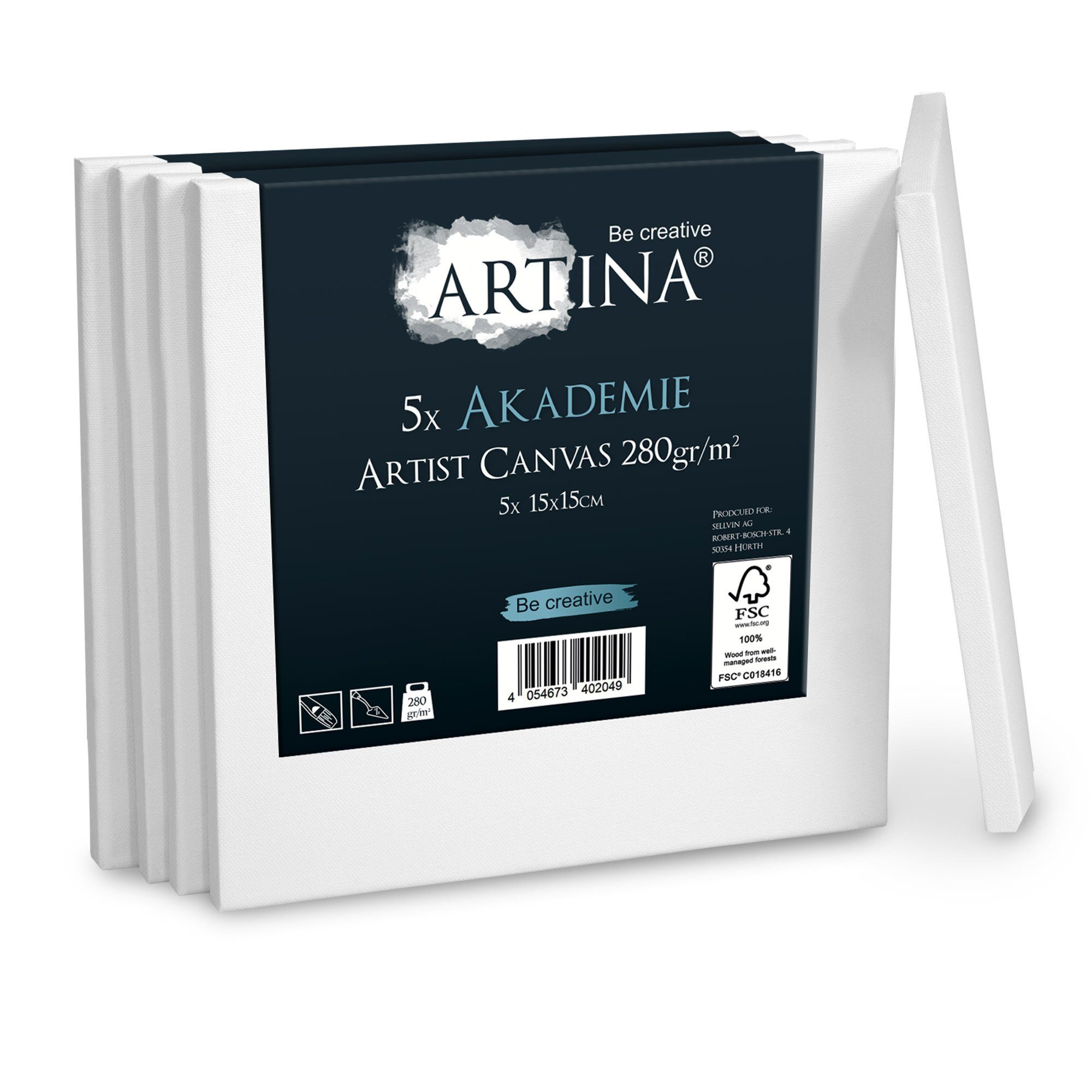 Artina Leinwand Akademie, Keilrahmen 5er Set 15x15cm