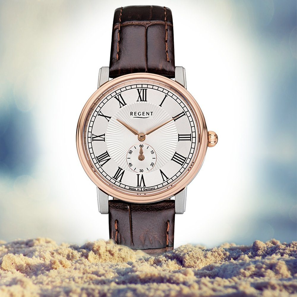Regent Quarzuhr Regent Quarz, 32mm), Uhr Leder Damen (ca. GM-1606 mittel Damen Armbanduhr rund, Lederarmband