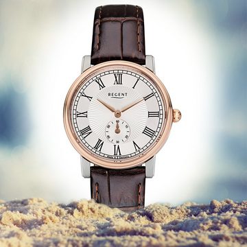 Regent Quarzuhr Regent Damen Uhr GM-1606 Leder Quarz, (Analoguhr), Damen Armbanduhr rund, mittel (ca. 32mm), Lederarmband