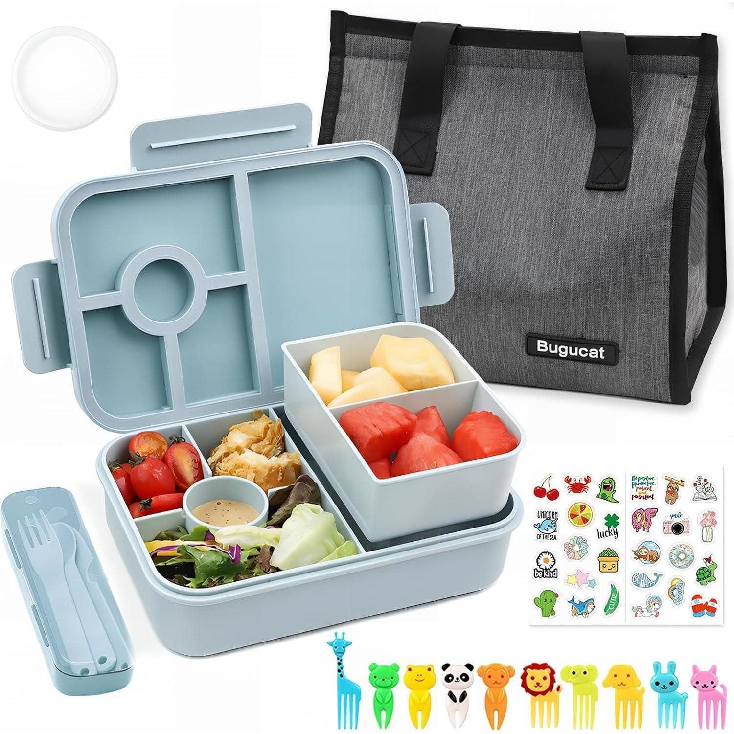LuxusKollektion Lunchbox Brotdose Kinder 1300ml Auslaufsicher Fächer Bento Besteck Set hellblau, Kunststoff
