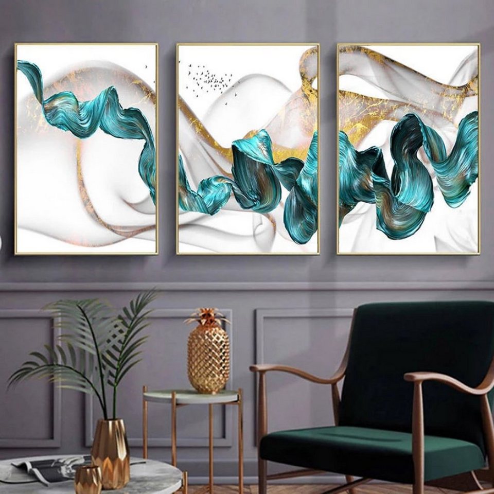 tpfliving kunstdruck (ohne rahmen) poster - leinwand - wandbild, abstrakte  motive - (einzeln und im günstigen 3-er set - wanddeko wohnzimmer), farben: