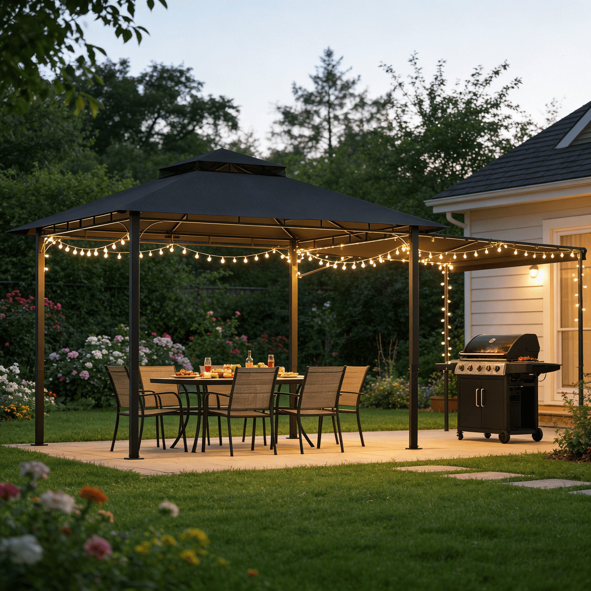 HOMALL Pavillon Extend Gartenpavillon, mit 1.8m ausklappbarer Seitenveranda, mit 4 Seitenteilen, (Ausziehbarer Seitenmarkise flexibel verstellbare Schattenflächen), Verstellbarer Pavillon 3–4,7 m, mit Moskitonetz für 6-10 Personen