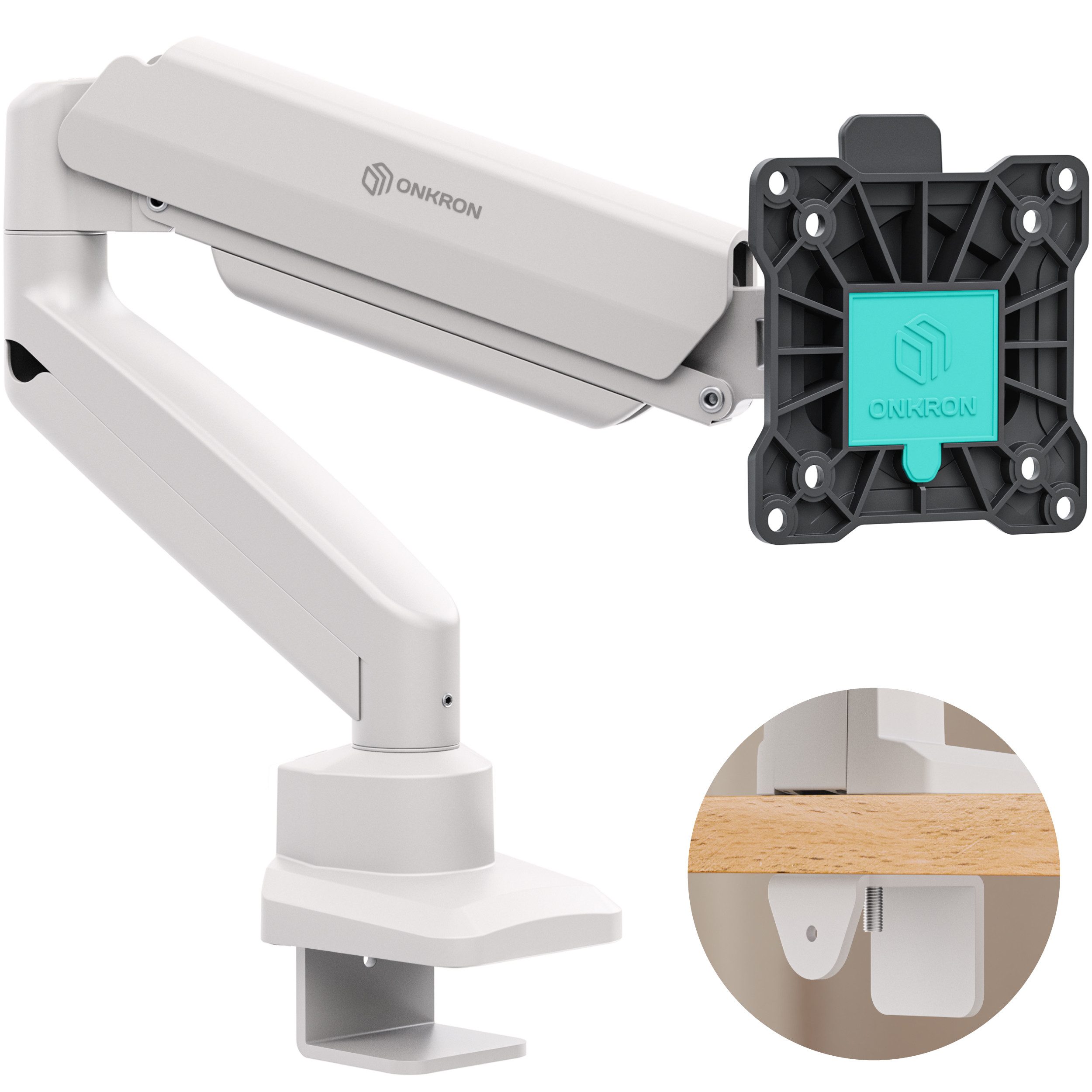 ONKRON Monitor-Halterung 13-32 Zoll, bis 10 kg, VESA 75x75-100x100, G80-BW, (bis 32 Zoll, neigbar, schwenkbar, drehbar, Gasdruckfeder, Kabelmanagement)