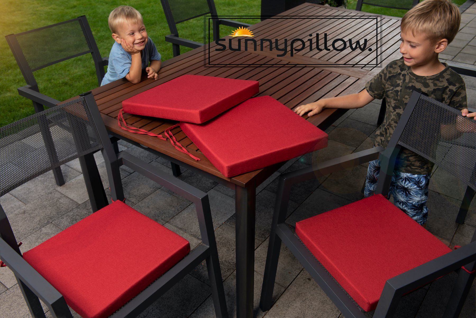 sunnypillow Stuhlkissen 4er Set Kissen 40 x 40 x 5 cm, Sitzkissen Sitzauflage für Stühle, Bänke