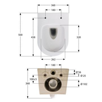 aquaSu Tiefspül-WC, Wandhängend, Abgang Waagerecht, Wand WC, spülrandlos, Weiß, WC-Sitz Absenkautomatik, Duroplast, 045537