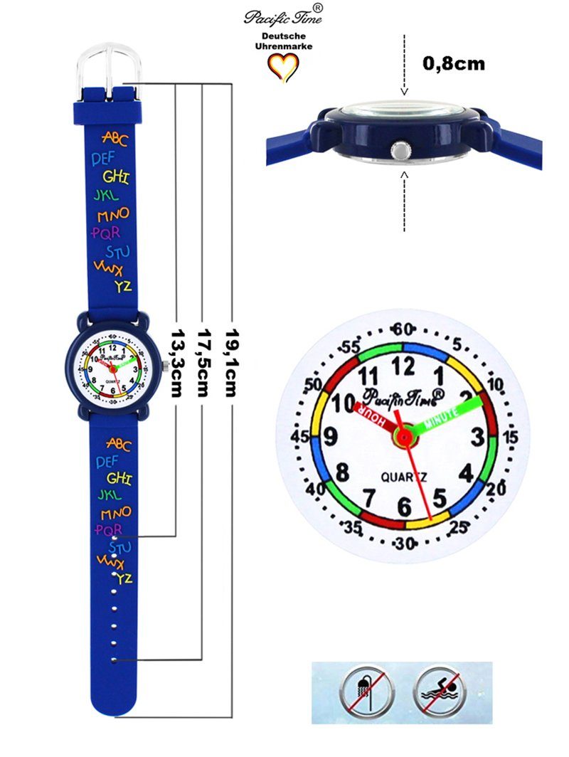 Pacific Time Versand Quarzuhr ABC blau Armbanduhr Gratis Silikonarmband, Kinder Lernuhr