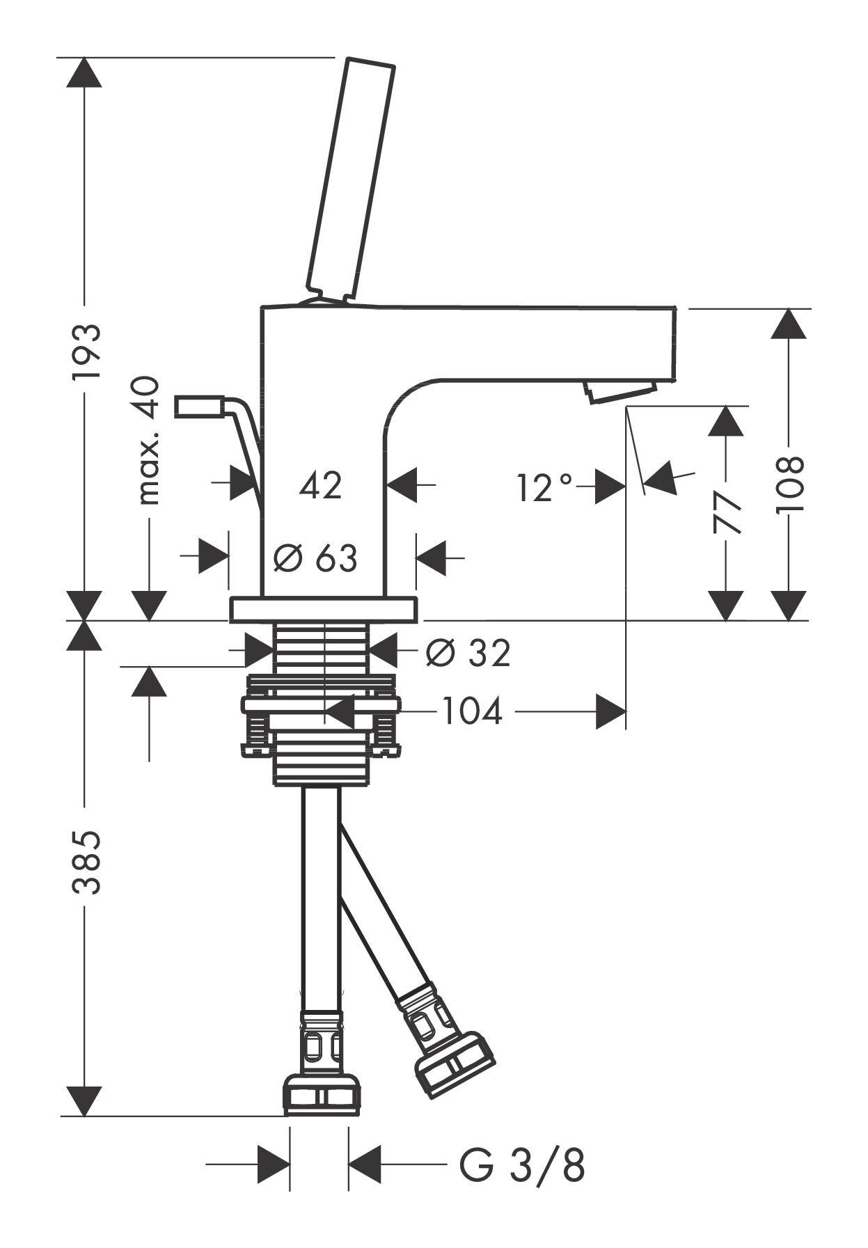 Thumbnail - hansgrohe Waschtischarmatur Axor Citterio 80 Waschtischmischer mit Pingriff mit Zugstangen-Ablaufgarnitur