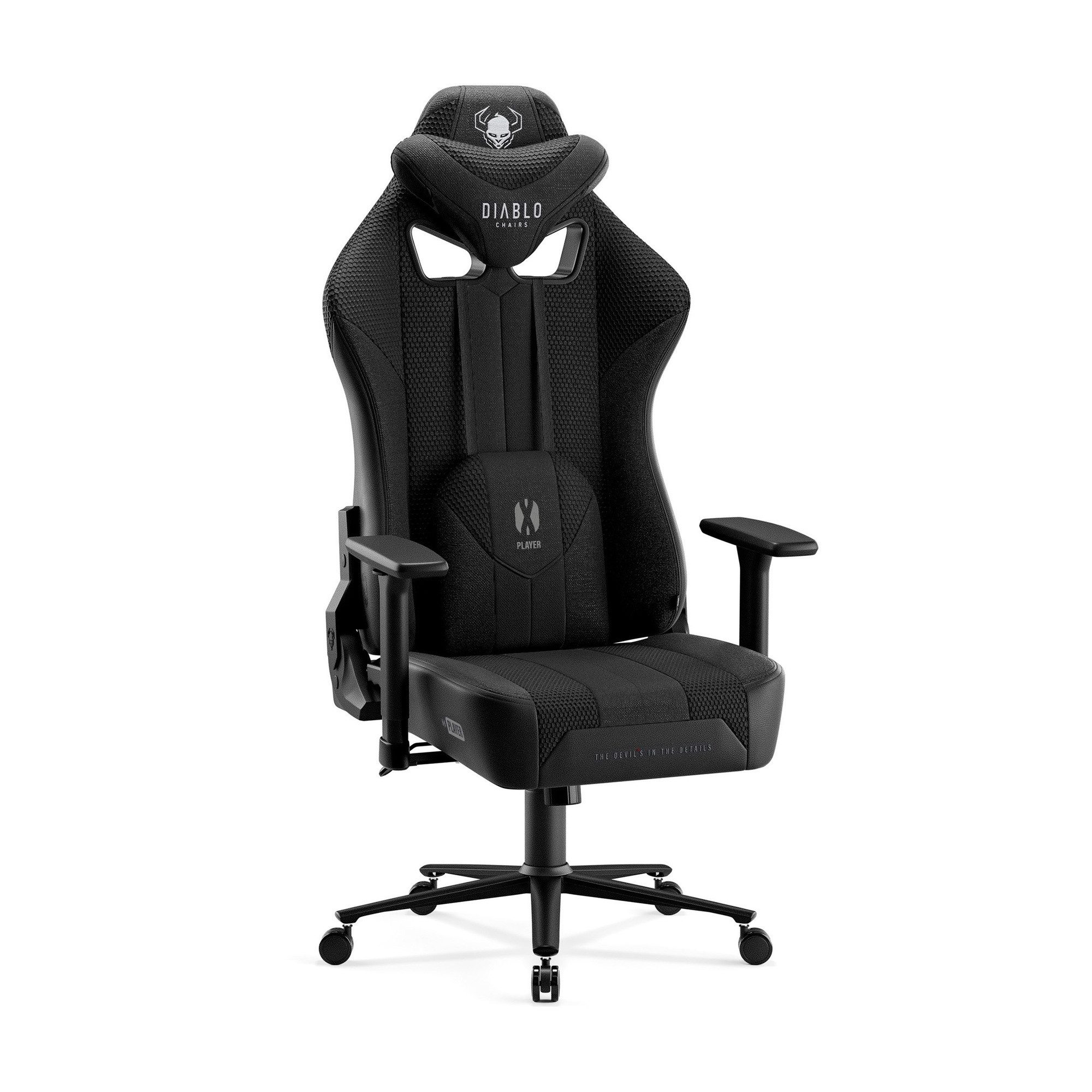 DIABLO CHAIRS Gaming-Stuhl X-Player 2.0 Stoff ergonomisch Honeycomb TiltTech 3D-Armlehnen (TiltTech System, Honeycomb, 3D-Armlehnen, 3 Größen: S/L/XL), Kopfstütze Lendenkissen Wippfunktion Metallbasis