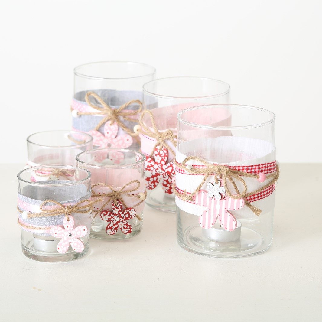 BOLTZE GRUPPE GmbH Windlicht Windlicht Fleuri Glas klar Dekoblüten 2er Set