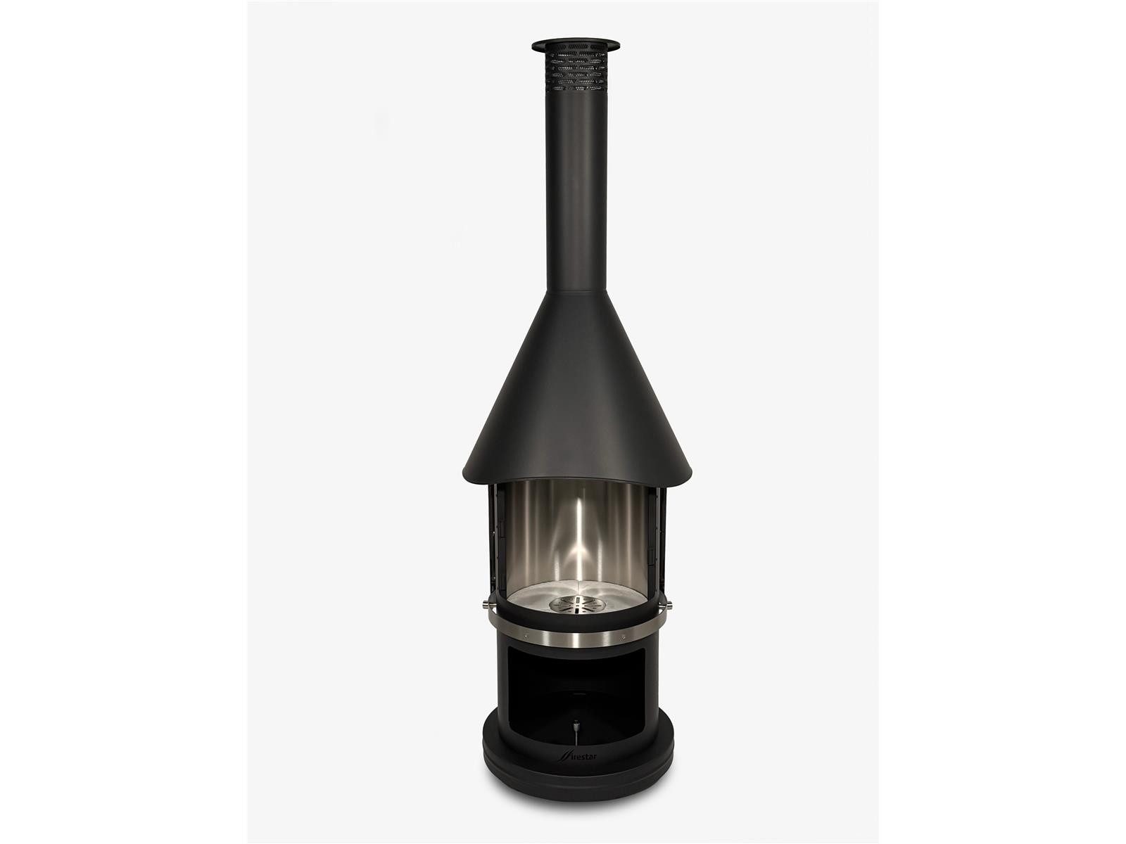 Firestar Gartenkamine Grillkamin Gartenkamin DN 550 Swing 3. Gen. Edelstahl schwarz Grillkamin Kamin, inklusive Grillrost und Fettschutzpfanne