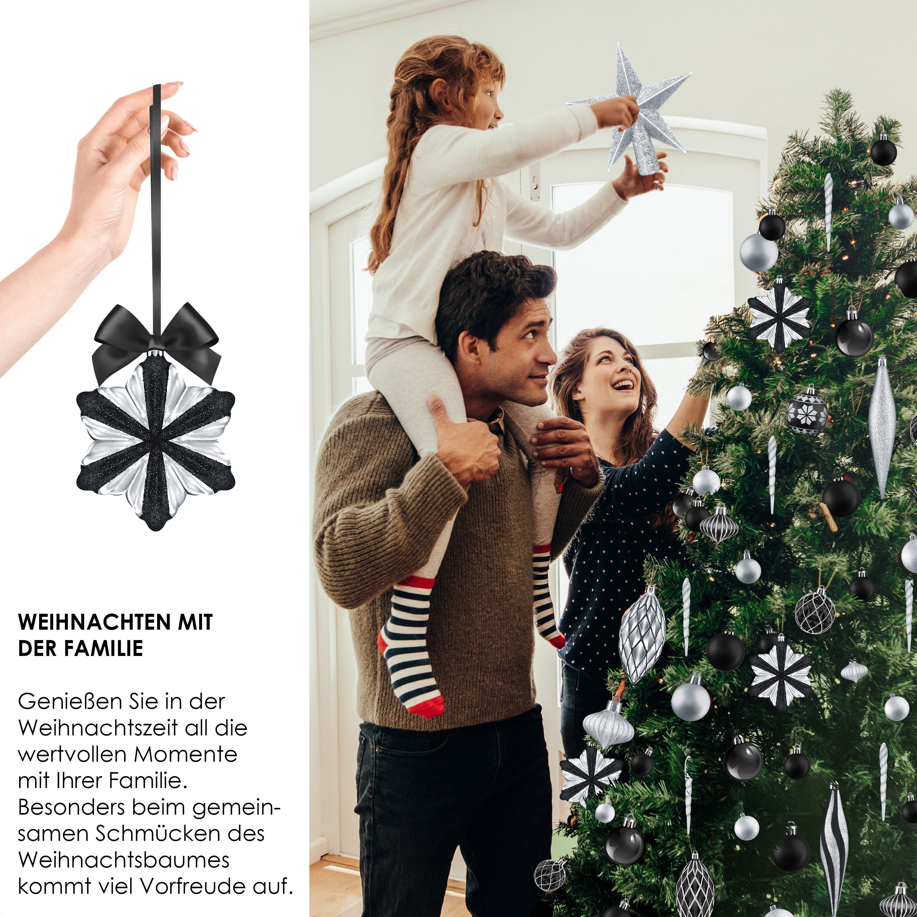 (135-tlg), schwarz Weihnachtskugeln Set silber Baumspitze / 105-teiliges Christbaumschmuck Christbaumkugeln KESSER