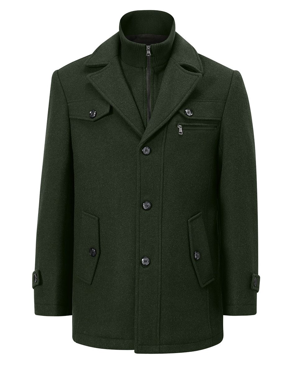 Allthemen Kurzmantel Herren Kurzmantel aus Wollmix Regulal Fit Business Warmer Wintermantel mit abnehmbarem Kragen, ideal für den täglichen Berufstag