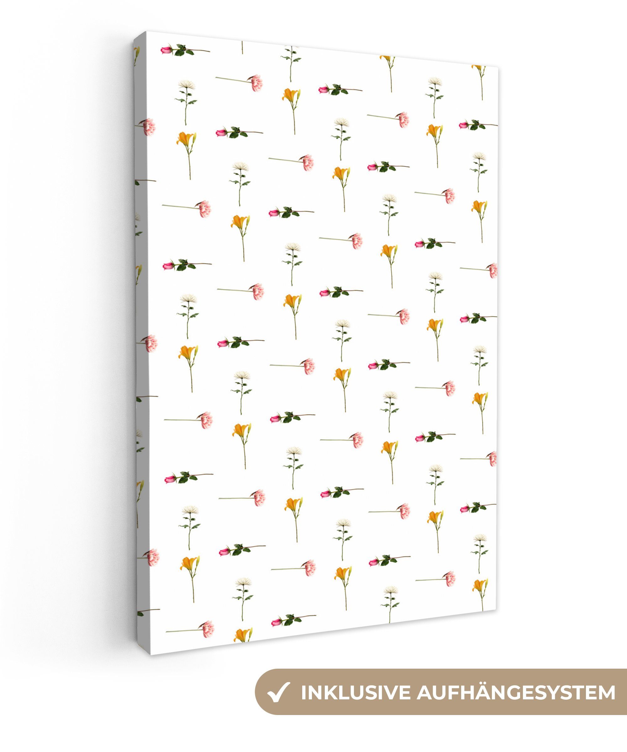 OneMillionCanvasses® Leinwandbild Blumen - Pastell - inkl. Leinwandbild Muster, cm bespannt Gemälde, fertig St), 20x30 Zackenaufhänger, (1