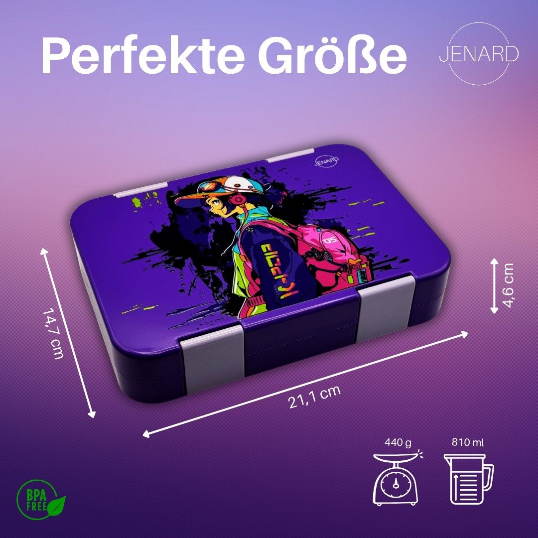 JENARD Lunchbox JENARD Brotdose Kinder mit Fächern Bento Box, Auslaufsicher, robust, leicht zu öffnen, leicht zu reinigen