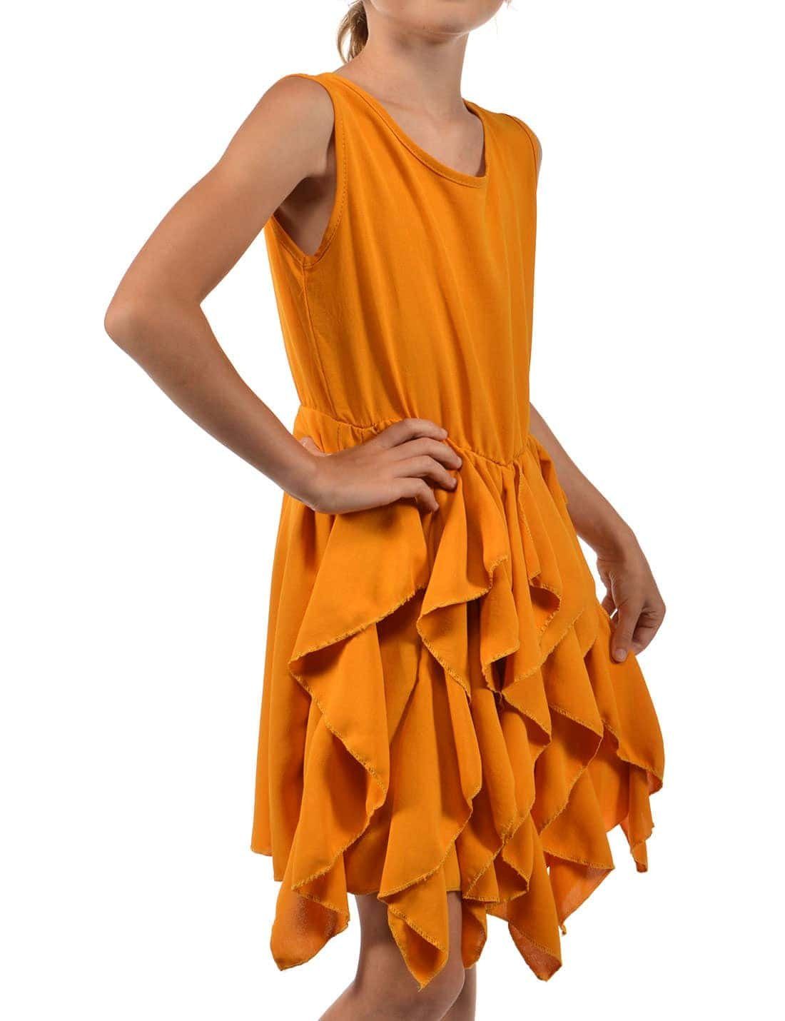 Mädchen am tragen Kleid Träger (1-tlg) breite KMISSO Volants und zu Gold Rock bequem Sommerkleid