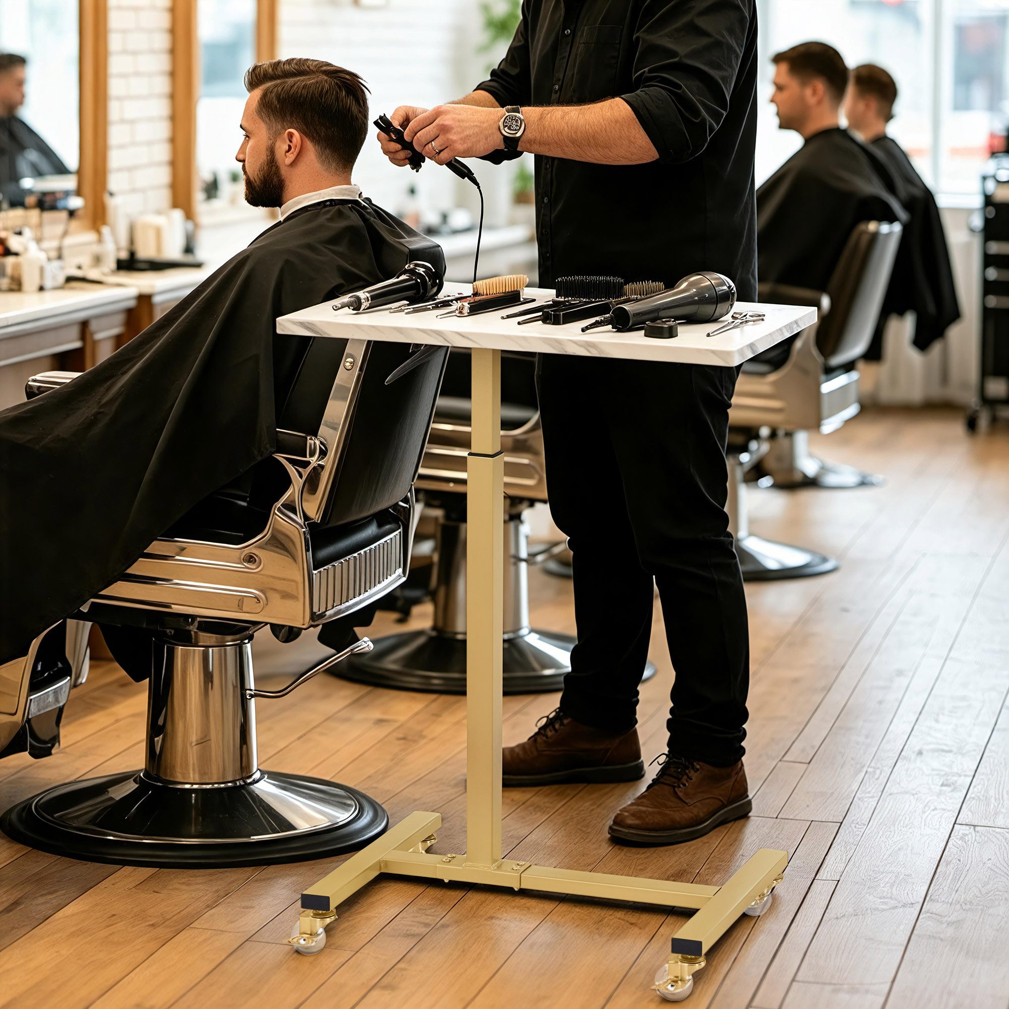 Barberpub Beistelltisch BarberPub Beistelltisch mit Rollen, Pflegetisch Höhenverstellbar, 2832, höhenverstellbar, drehbar, C-Form, Betttisch, Friseurwagen – Bild 2 von 5